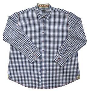 Johnston & Murphy Mens XXL Slim Fit Gingham Button Down Shirt Blue White M12